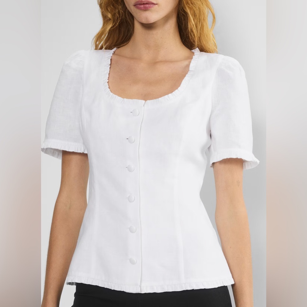 Aritzia Masquerade Linen new Organic linen scoopneck blouse Size 2XS - Picture 3 of 13